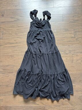 Free People Black Tiered Maxi with Ruffled Shoulder Straps